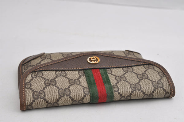 Authentic GUCCI Web Sherry Line Clutch Hand Bag Purse GG PVC Leather Brown 2785I