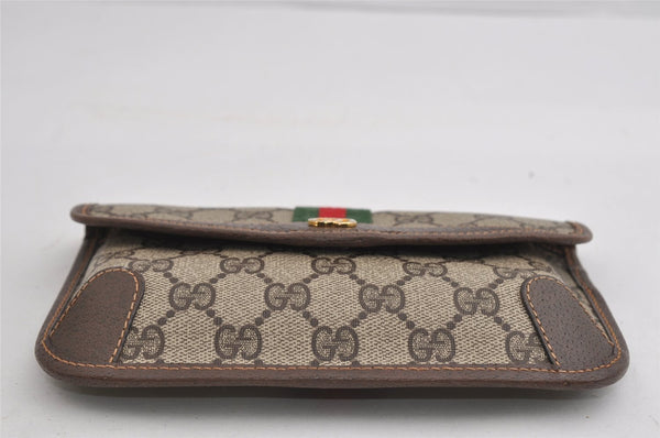 Authentic GUCCI Web Sherry Line Clutch Hand Bag Purse GG PVC Leather Brown 2785I