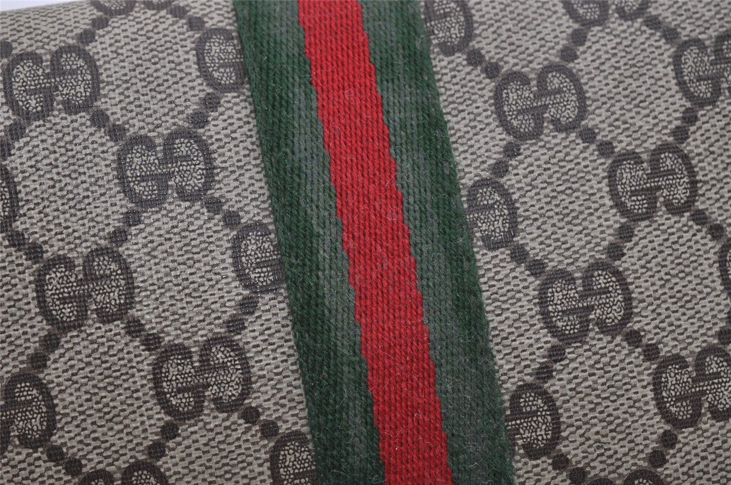 Authentic GUCCI Web Sherry Line Clutch Hand Bag Purse GG PVC Leather Brown 2785I