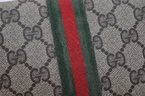 Authentic GUCCI Web Sherry Line Clutch Hand Bag Purse GG PVC Leather Brown 2785I