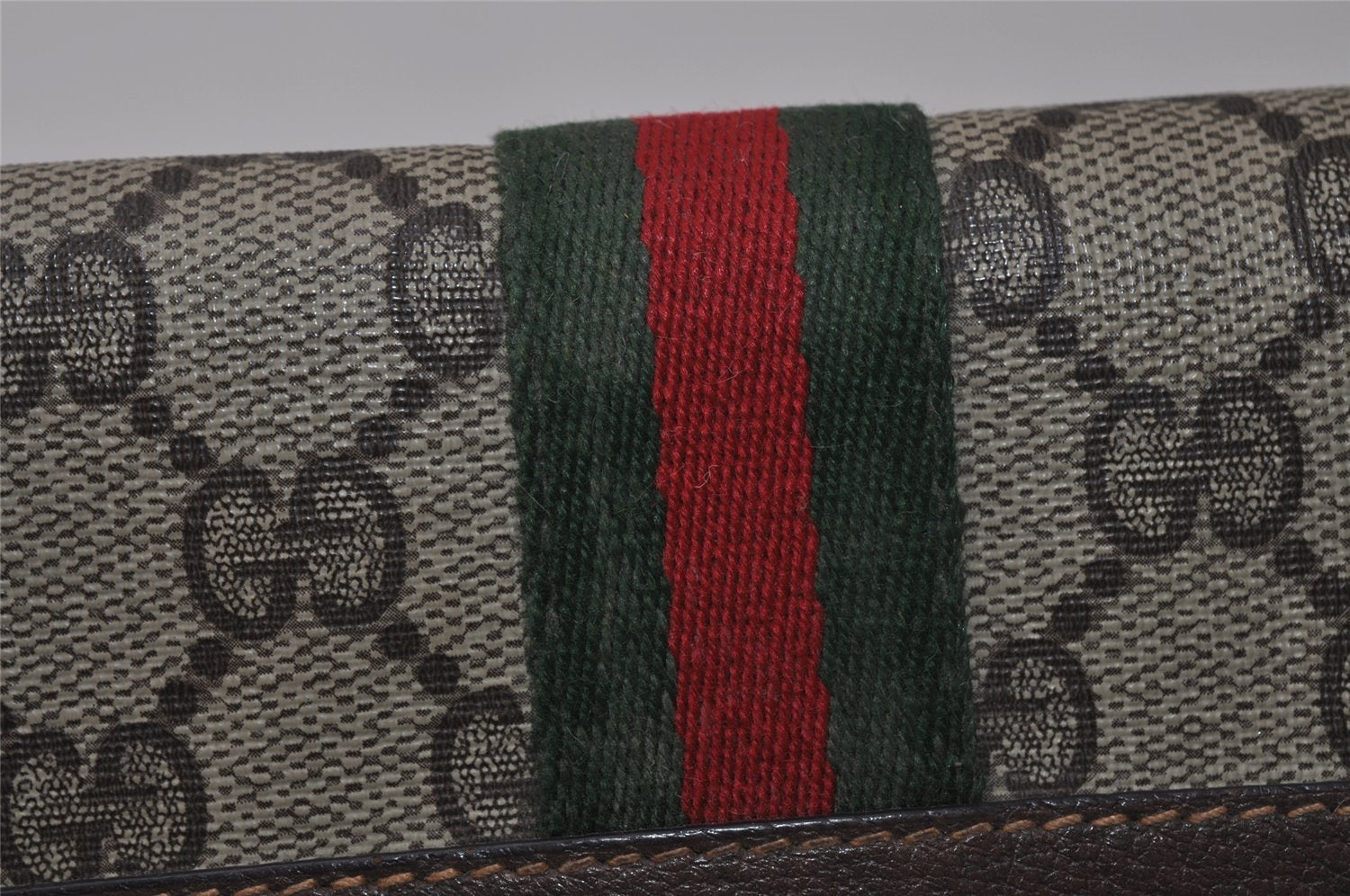 Authentic GUCCI Web Sherry Line Clutch Hand Bag Purse GG PVC Leather Brown 2785I