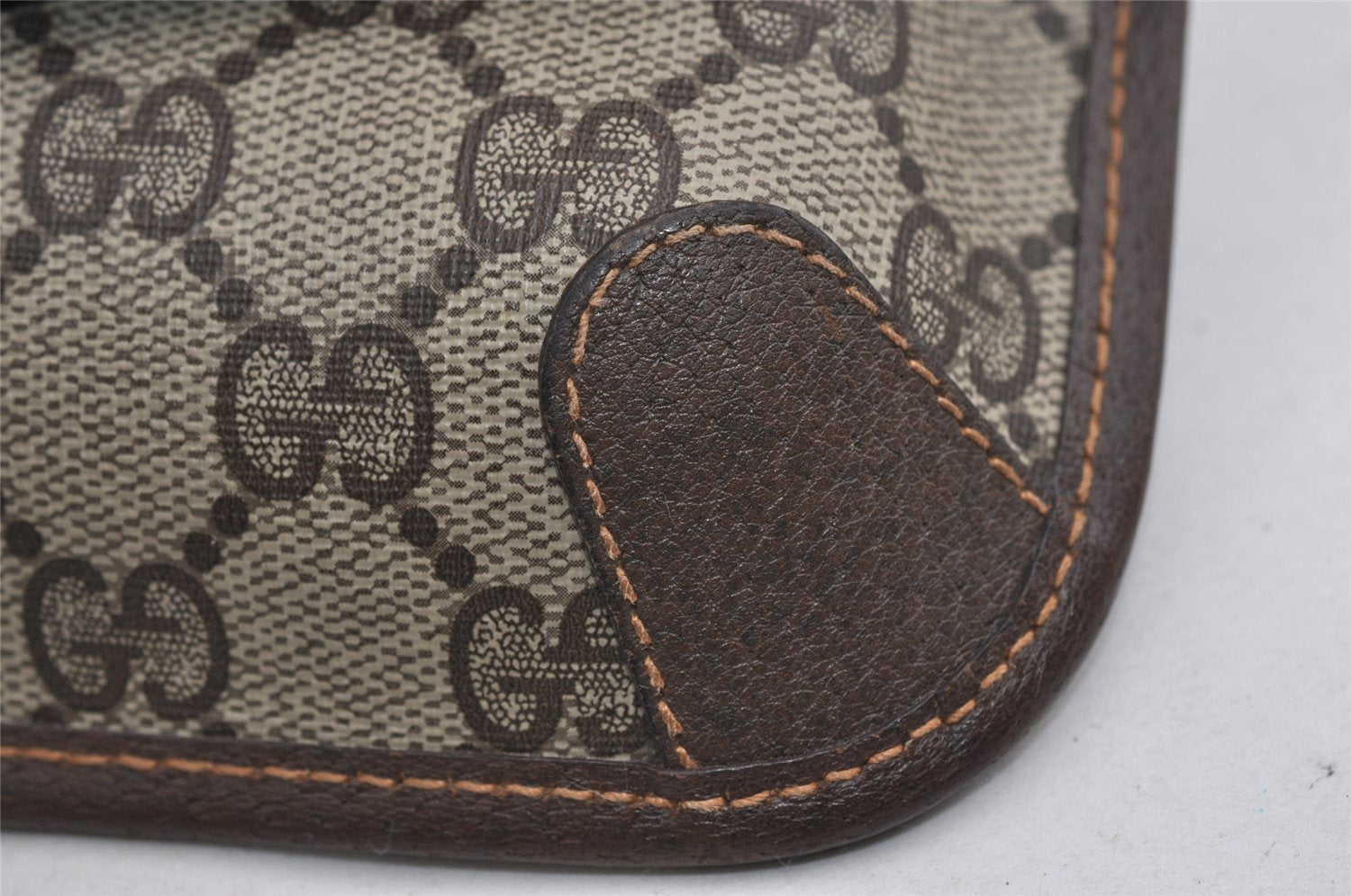 Authentic GUCCI Web Sherry Line Clutch Hand Bag Purse GG PVC Leather Brown 2785I