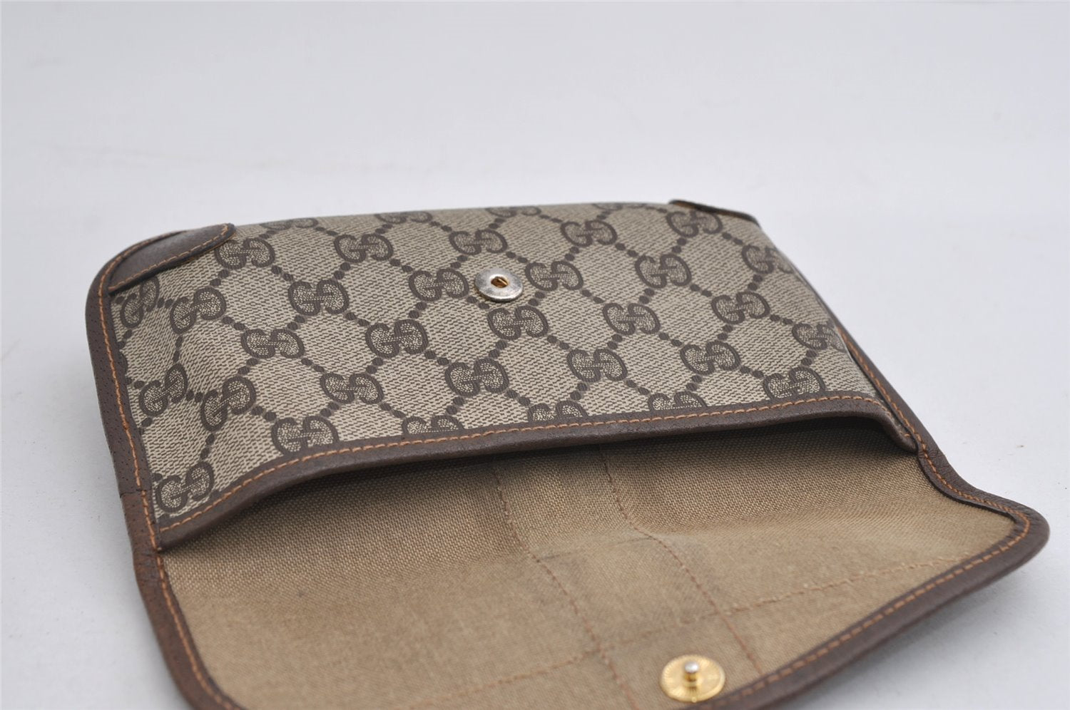 Authentic GUCCI Web Sherry Line Clutch Hand Bag Purse GG PVC Leather Brown 2785I