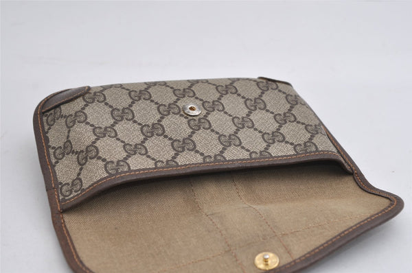 Authentic GUCCI Web Sherry Line Clutch Hand Bag Purse GG PVC Leather Brown 2785I