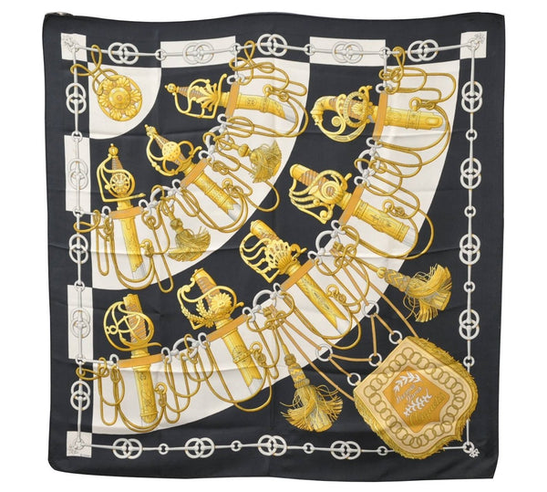 Authentic HERMES Carre 90 Scarf "Cliquetis" Silk Black 2786D