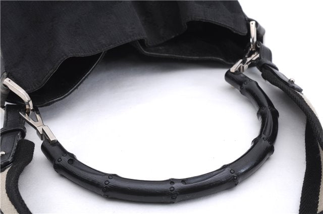 Authentic GUCCI Bamboo 2way Hand Shoulder Bag Canvas Leather 0014095 Black 2786E