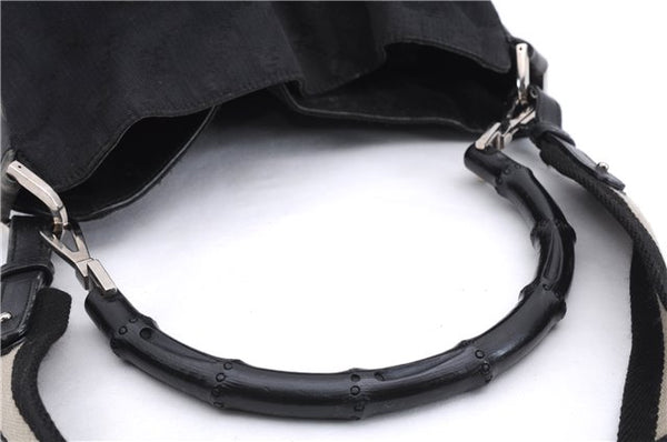 Authentic GUCCI Bamboo 2way Hand Shoulder Bag Canvas Leather 0014095 Black 2786E