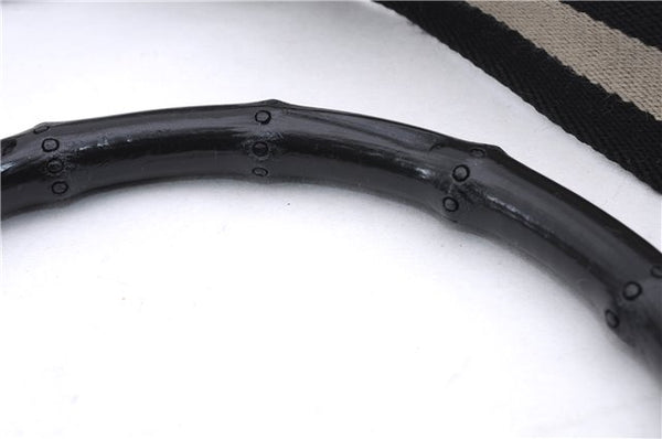 Authentic GUCCI Bamboo 2way Hand Shoulder Bag Canvas Leather 0014095 Black 2786E