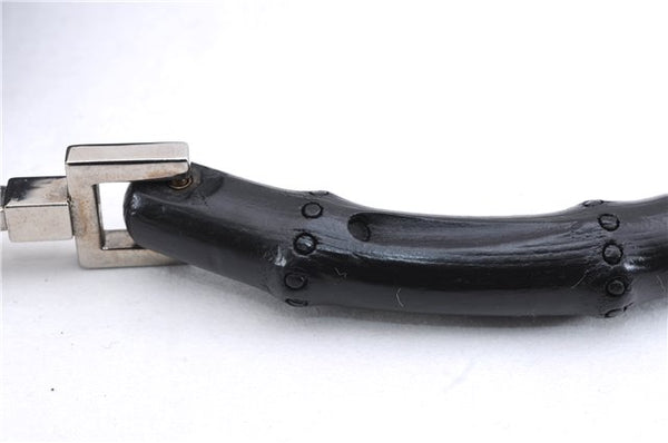 Authentic GUCCI Bamboo 2way Hand Shoulder Bag Canvas Leather 0014095 Black 2786E