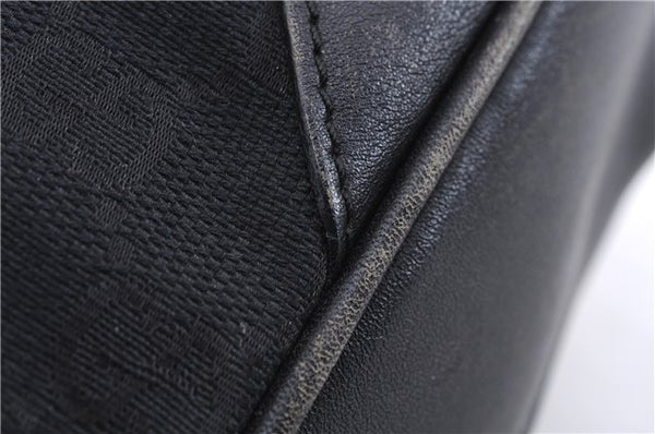 Authentic GUCCI Bamboo 2way Hand Shoulder Bag Canvas Leather 0014095 Black 2786E