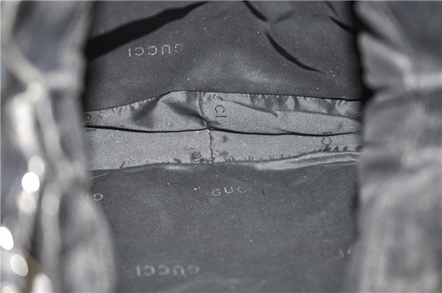 Authentic GUCCI Bamboo 2way Hand Shoulder Bag Canvas Leather 0014095 Black 2786E