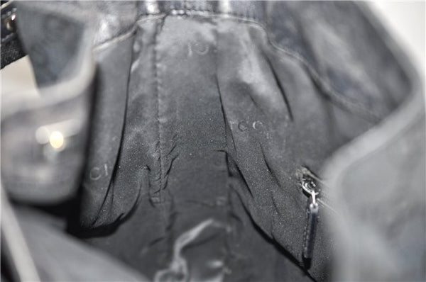 Authentic GUCCI Bamboo 2way Hand Shoulder Bag Canvas Leather 0014095 Black 2786E