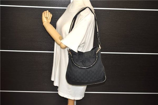 Authentic GUCCI Bamboo 2way Hand Shoulder Bag Canvas Leather 0014095 Black 2786E