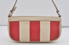 Authentic BURBERRY Stripe Canvas Leather Shoulder Hand Bag Pouch White Red 2786I