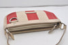 Authentic BURBERRY Stripe Canvas Leather Shoulder Hand Bag Pouch White Red 2786I