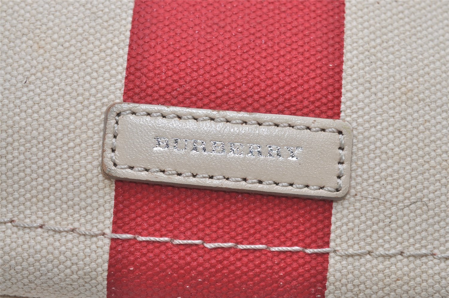 Authentic BURBERRY Stripe Canvas Leather Shoulder Hand Bag Pouch White Red 2786I