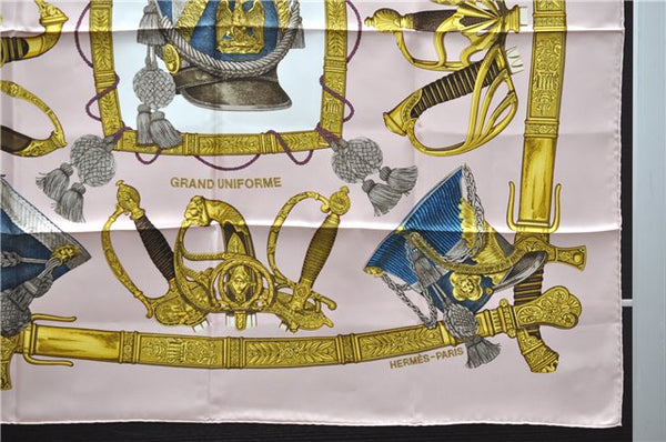 Authentic HERMES Carre 90 Scarf "GRAND UNIFORME" Silk Pink 2788D