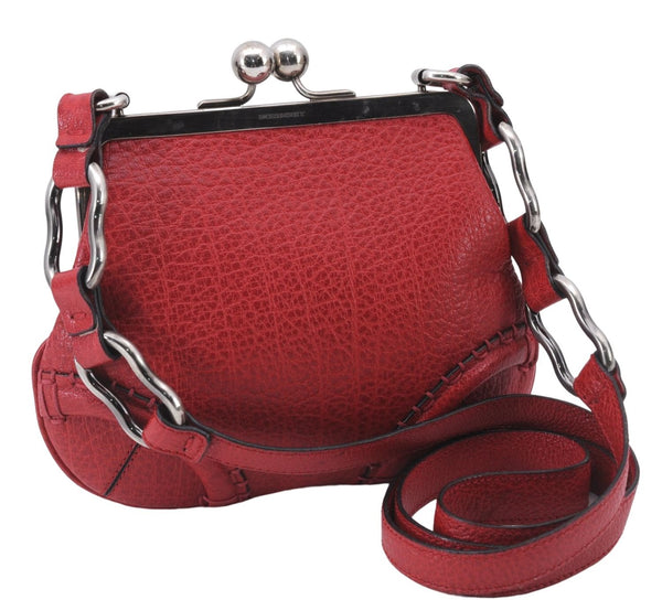 Authentic BURBERRY Vintage Leather Shoulder Cross Body Bag Purse Red 2788E