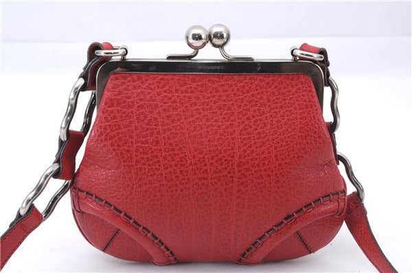 Authentic BURBERRY Vintage Leather Shoulder Cross Body Bag Purse Red 2788E