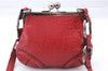 Authentic BURBERRY Vintage Leather Shoulder Cross Body Bag Purse Red 2788E