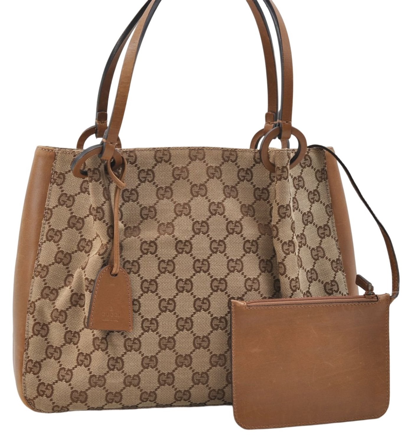 Authentic GUCCI Shoulder Hand Bag Purse GG Canvas Leather 101919 Brown 2789E