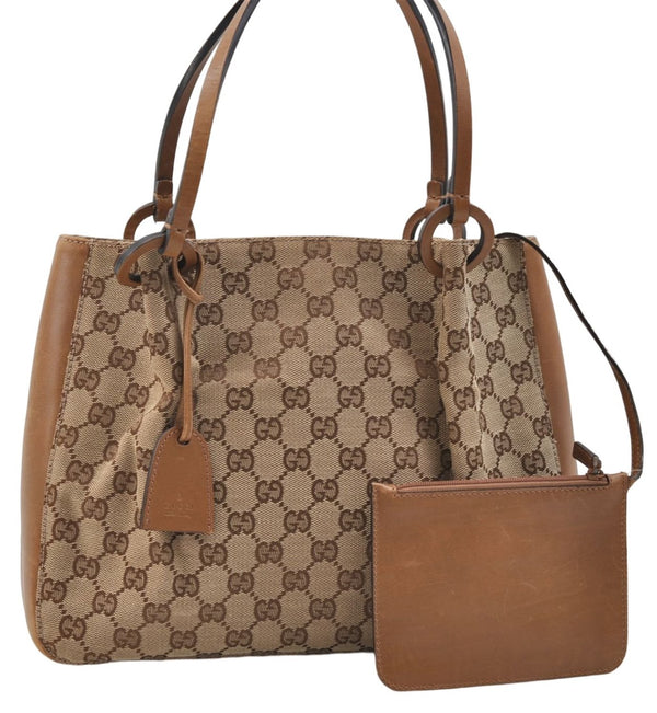 Authentic GUCCI Shoulder Hand Bag Purse GG Canvas Leather 101919 Brown 2789E