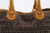 Authentic FENDI Zucchino Shoulder Tote Bag Canvas Leather Brown 2792D