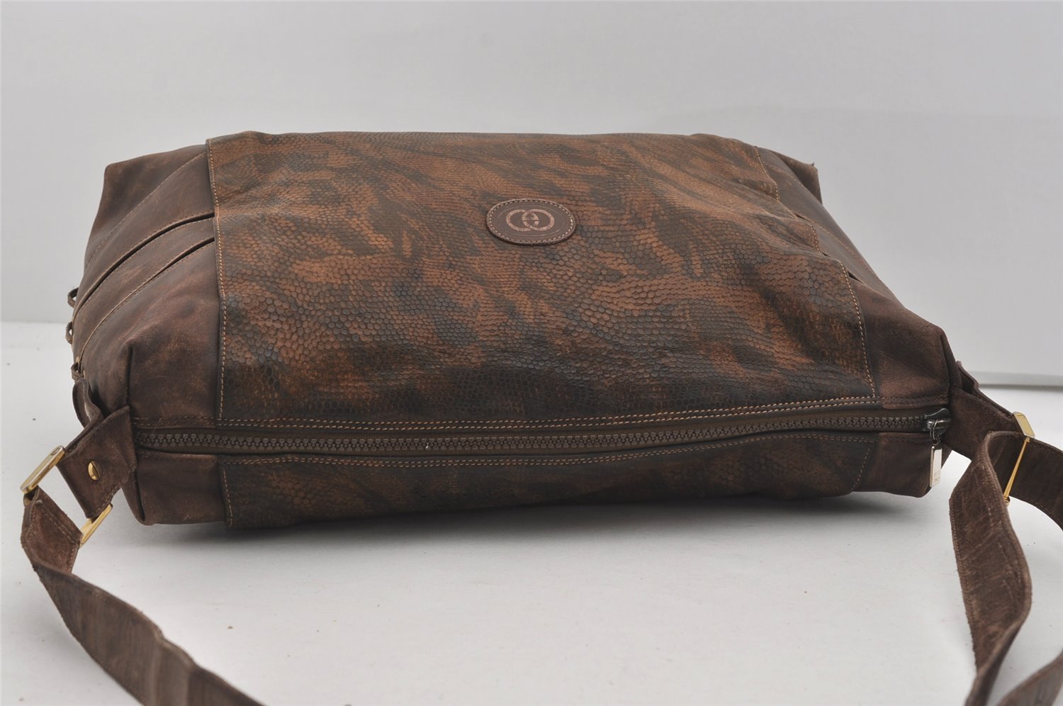 Authentic GUCCI Vintage Camouflage Shoulder Cross Body Bag Leather Brown 2794I