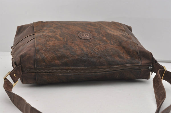 Authentic GUCCI Vintage Camouflage Shoulder Cross Body Bag Leather Brown 2794I