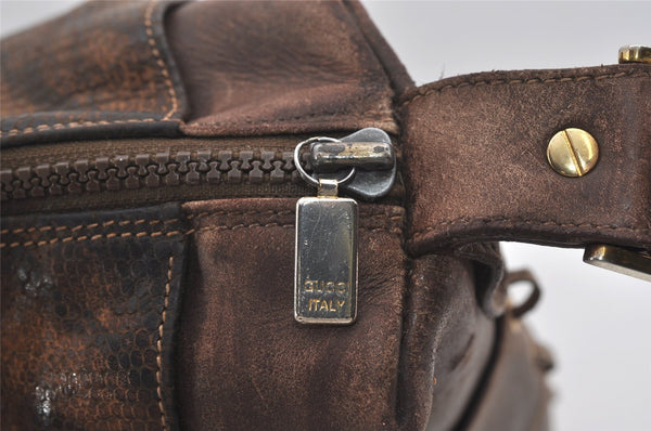 Authentic GUCCI Vintage Camouflage Shoulder Cross Body Bag Leather Brown 2794I