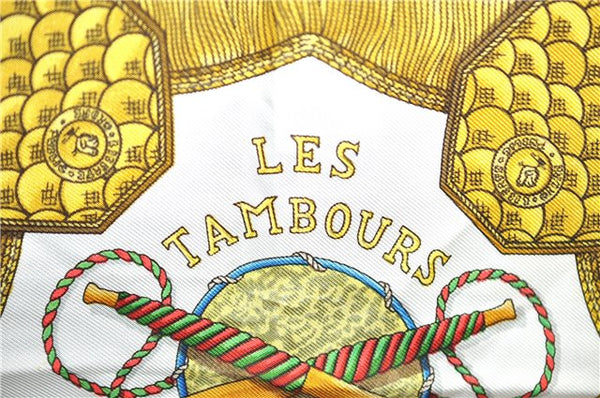 Authentic HERMES Carre 90 Scarf "LES TAMBOURS" Silk Red 2796D