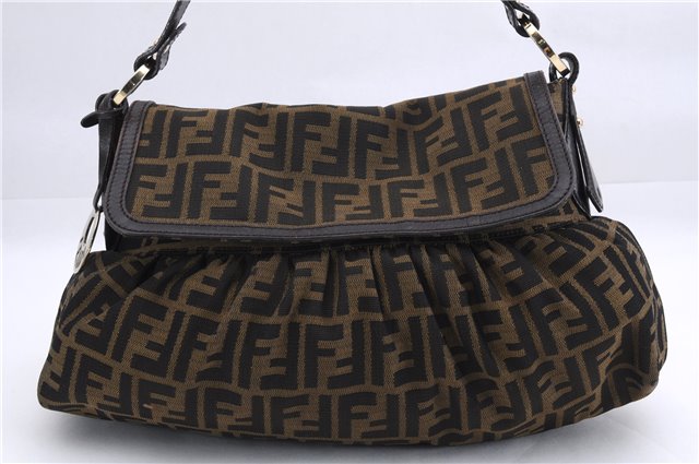 Authentic FENDI Zucca Vintage Shoulder Hand Bag Purse Canvas Leather Brown 2796E