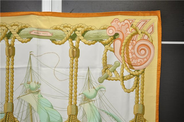 Authentic HERMES Carre 90 Scarf "Tribord" Silk Orange 2797D