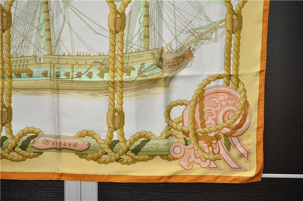 Authentic HERMES Carre 90 Scarf "Tribord" Silk Orange 2797D