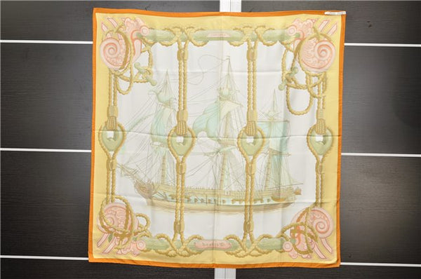 Authentic HERMES Carre 90 Scarf "Tribord" Silk Orange 2797D