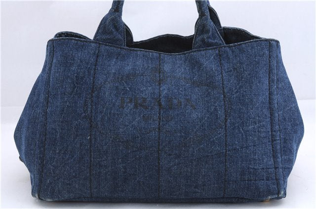 Authentic PRADA Canapa M Denim 2Way Tote Hand Bag B2642B Blue 2797E