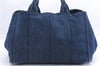 Authentic PRADA Canapa M Denim 2Way Tote Hand Bag B2642B Blue 2797E