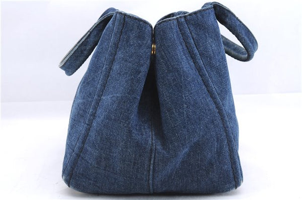 Authentic PRADA Canapa M Denim 2Way Tote Hand Bag B2642B Blue 2797E