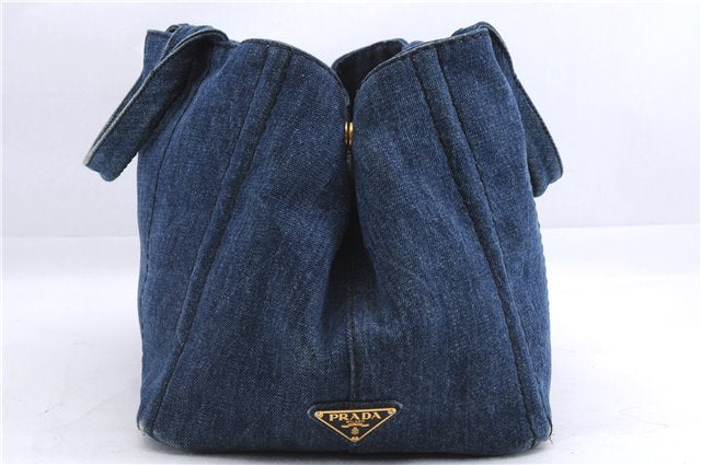 Authentic PRADA Canapa M Denim 2Way Tote Hand Bag B2642B Blue 2797E