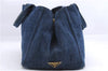 Authentic PRADA Canapa M Denim 2Way Tote Hand Bag B2642B Blue 2797E