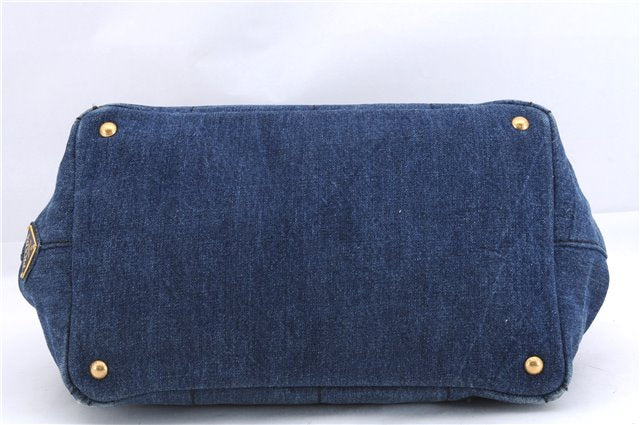 Authentic PRADA Canapa M Denim 2Way Tote Hand Bag B2642B Blue 2797E