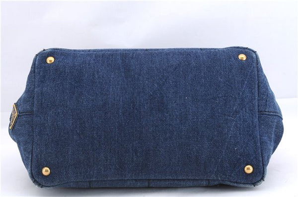 Authentic PRADA Canapa M Denim 2Way Tote Hand Bag B2642B Blue 2797E