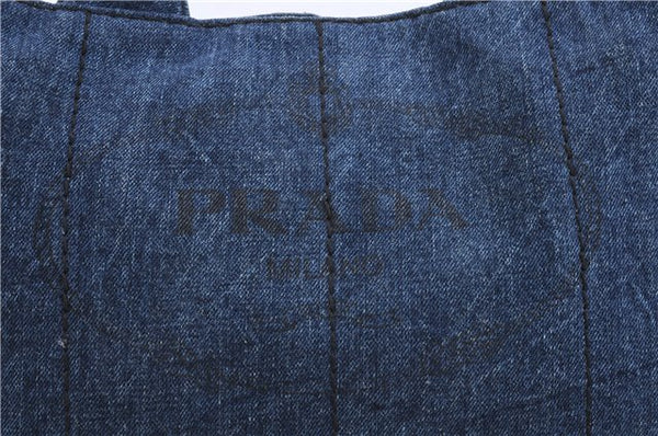 Authentic PRADA Canapa M Denim 2Way Tote Hand Bag B2642B Blue 2797E