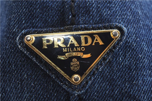 Authentic PRADA Canapa M Denim 2Way Tote Hand Bag B2642B Blue 2797E