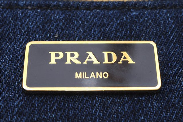 Authentic PRADA Canapa M Denim 2Way Tote Hand Bag B2642B Blue 2797E
