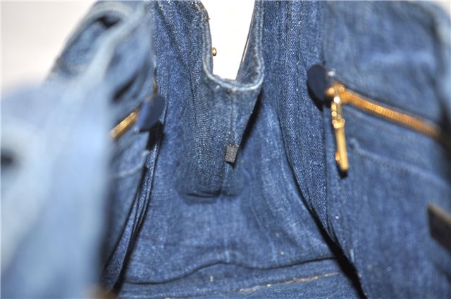 Authentic PRADA Canapa M Denim 2Way Tote Hand Bag B2642B Blue 2797E