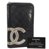 Authentic CHANEL Calf Skin Cambon Line Zippy Organizer Wallet Purse Black 2798I