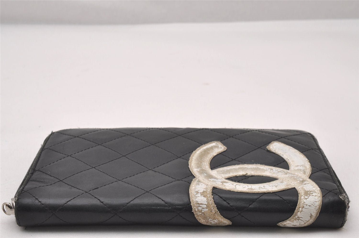 Authentic CHANEL Calf Skin Cambon Line Zippy Organizer Wallet Purse Black 2798I