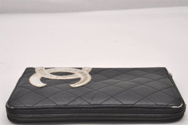 Authentic CHANEL Calf Skin Cambon Line Zippy Organizer Wallet Purse Black 2798I