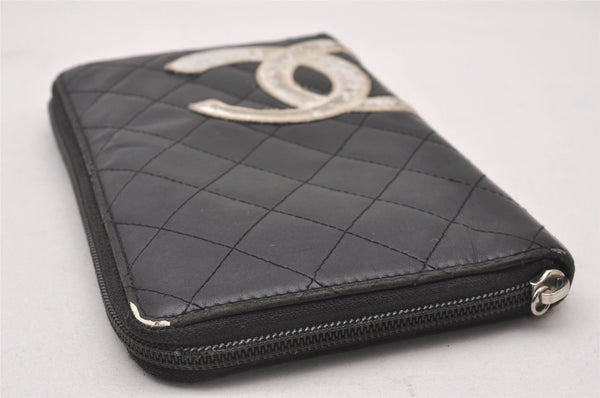 Authentic CHANEL Calf Skin Cambon Line Zippy Organizer Wallet Purse Black 2798I